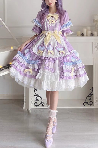 Sweet Lolita Dress - Star Sugar, Purple, Bow Detail, Ruffled - main product image