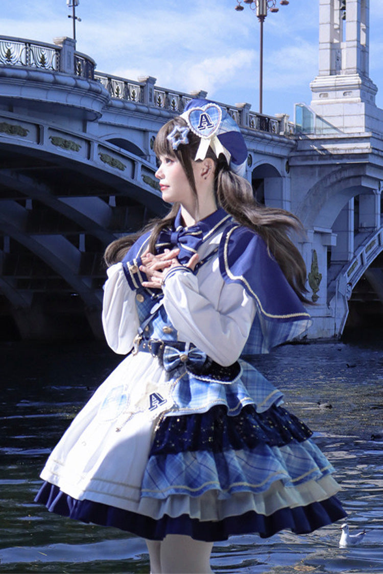 Sweet Lolita Dress - Starlight Academy Style, 2 Colors, Plaid, Printed, Long Sleeves - additional product view 2