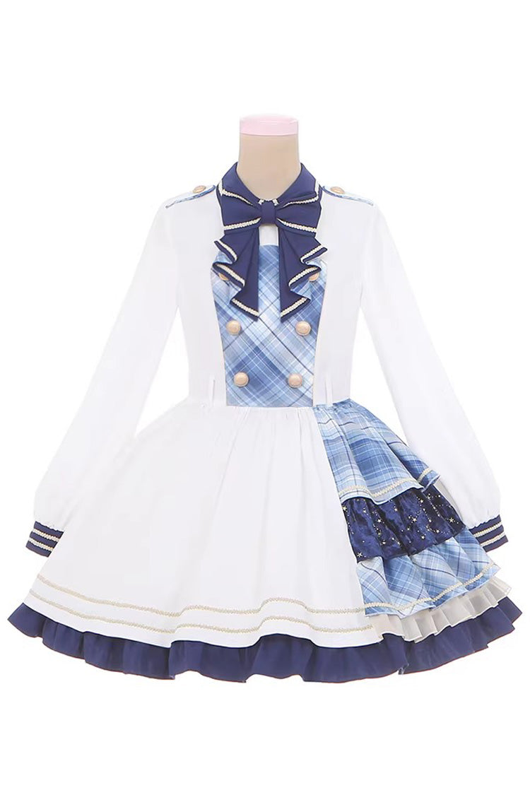 Sweet Lolita Dress - Starlight Academy Style, 2 Colors, Plaid, Printed, Long Sleeves - additional product view 3
