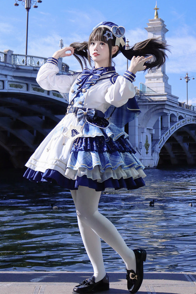 Sweet Lolita Dress - Starlight Academy Style, 2 Colors, Plaid, Printed, Long Sleeves - additional product view 5