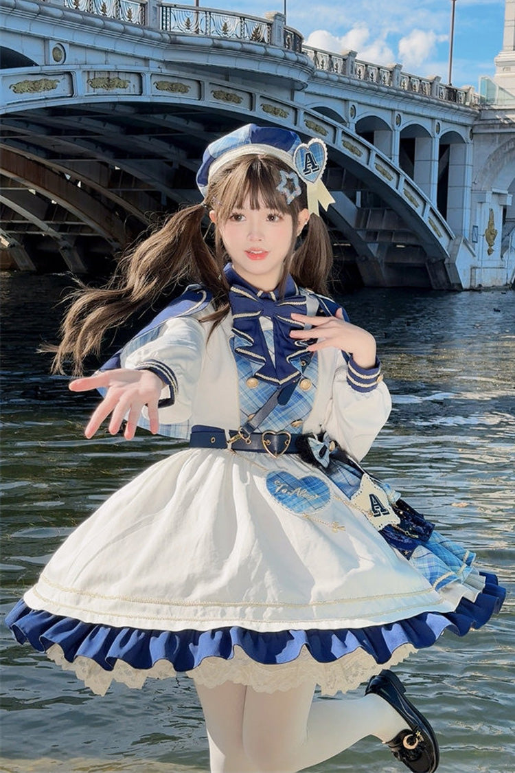 Sweet Lolita Dress - Starlight Academy Style, 2 Colors, Plaid, Printed, Long Sleeves - additional product view 6