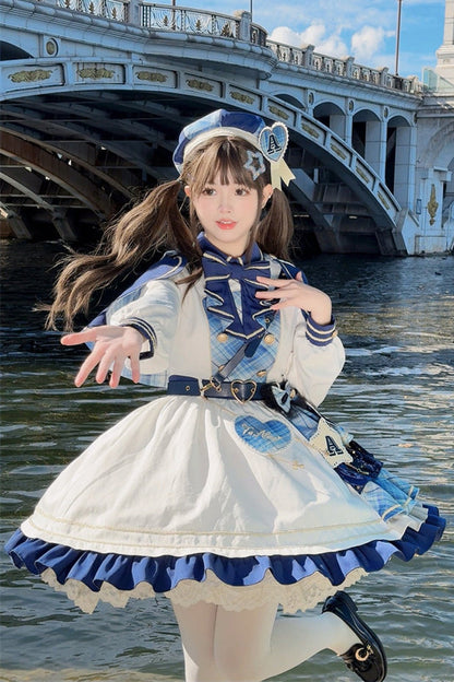 Sweet Lolita Dress - Starlight Academy Style, 2 Colors, Plaid, Printed, Long Sleeves - additional product view 6