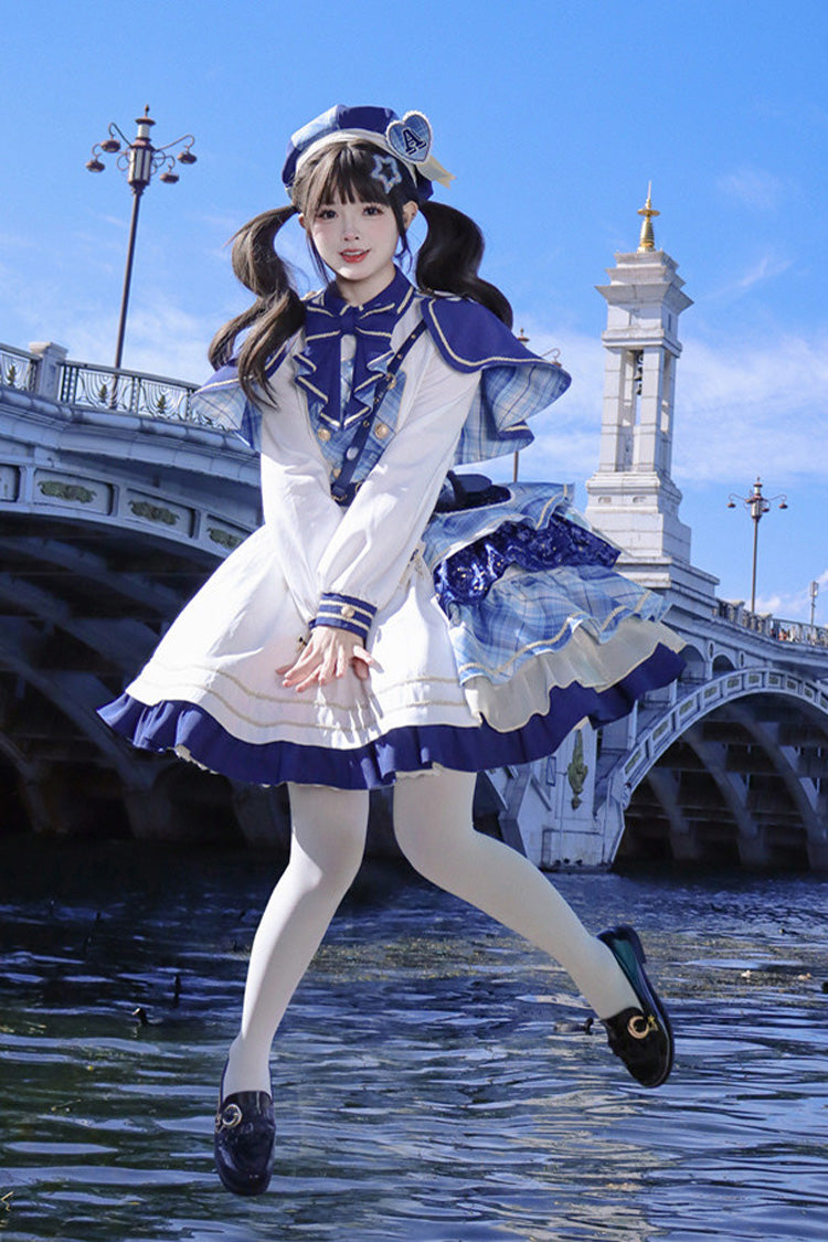 Sweet Lolita Dress - Starlight Academy Style, 2 Colors, Plaid, Printed, Long Sleeves - additional product view 7