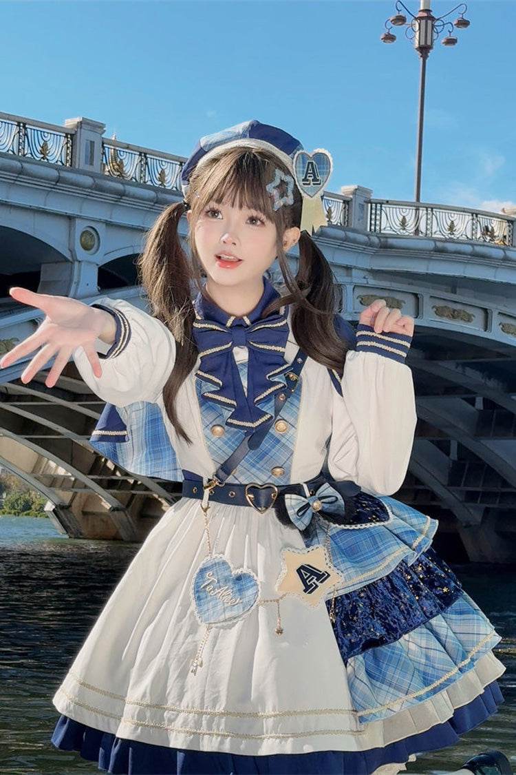 Sweet Lolita Dress - Starlight Academy Style, 2 Colors, Plaid, Printed, Long Sleeves - additional product view 8
