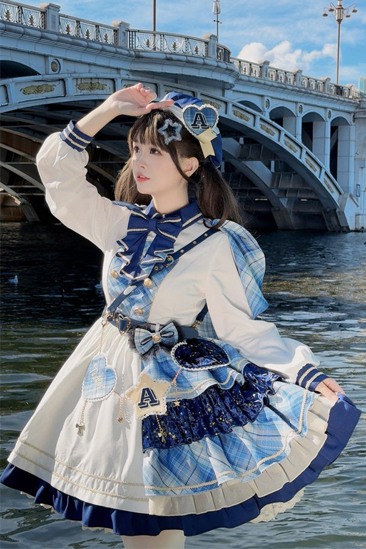 Sweet Lolita Dress - Starlight Academy Style, 2 Colors, Plaid, Printed, Long Sleeves - additional product view 9