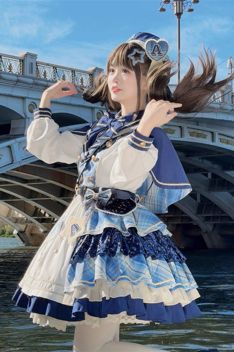 Sweet Lolita Dress - Starlight Academy Style, 2 Colors, Plaid, Printed, Long Sleeves - additional product view 10