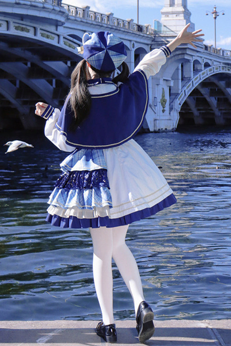 Sweet Lolita Dress - Starlight Academy Style, 2 Colors, Plaid, Printed, Long Sleeves - additional product view 11
