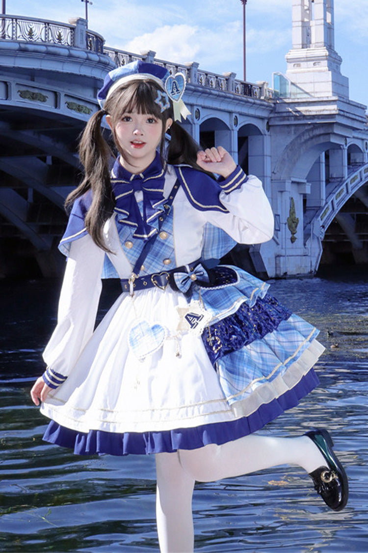 Sweet Lolita Dress - Starlight Academy Style, 2 Colors, Plaid, Printed, Long Sleeves - main product image