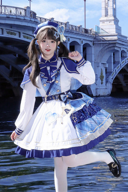 Sweet Lolita Dress - Starlight Academy Style, 2 Colors, Plaid, Printed, Long Sleeves - main product image