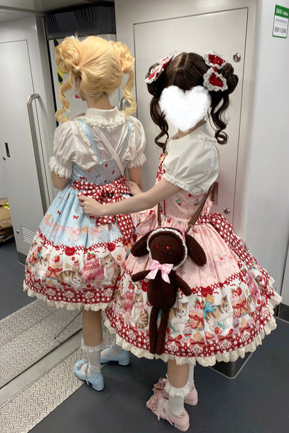 Sweet Lolita Dress - Strawberry Cake Kitty, 3 Colors, Bow Detail, Lace Trim, Printed - additional product view 13