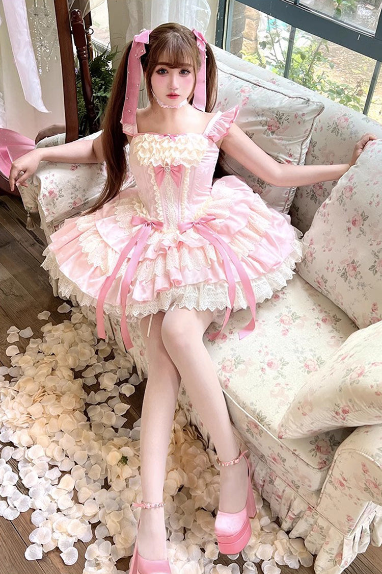 Sweet Lolita Dress - Strawberry Candy, Pink, Bow Detail, Lace Trim, Ruffled - additional product view 2