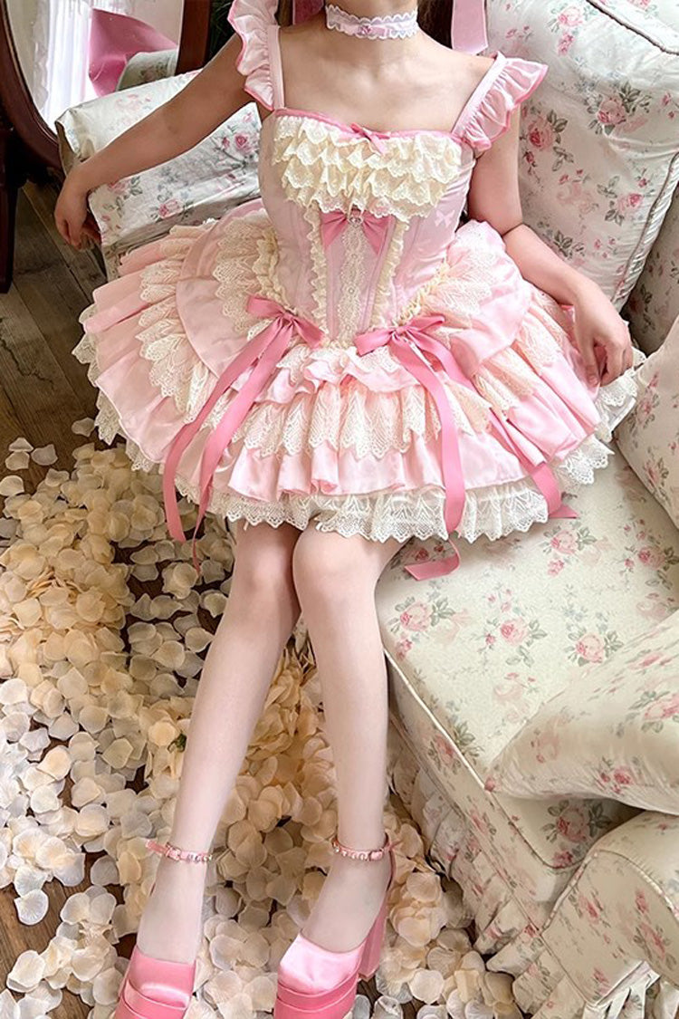 Sweet Lolita Dress - Strawberry Candy, Pink, Bow Detail, Lace Trim, Ruffled - additional product view 3