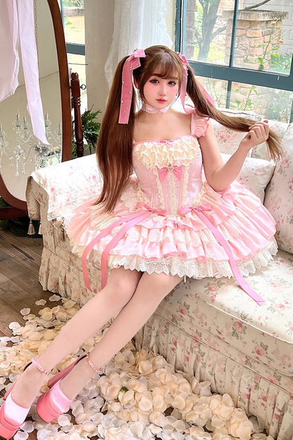 Sweet Lolita Dress - Strawberry Candy, Pink, Bow Detail, Lace Trim, Ruffled - additional product view 4