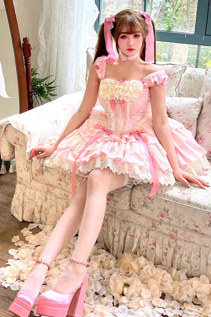 Sweet Lolita Dress - Strawberry Candy, Pink, Bow Detail, Lace Trim, Ruffled - additional product view 6