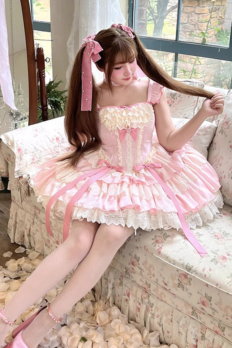 Sweet Lolita Dress - Strawberry Candy, Pink, Bow Detail, Lace Trim, Ruffled - additional product view 7