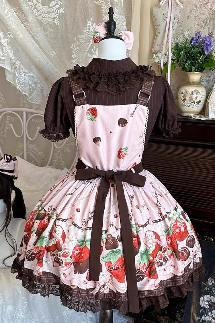 Sweet Lolita Dress - Strawberry Chocolate Lover, Pink, Printed, Embroidered, Bow Detail - additional product view 4