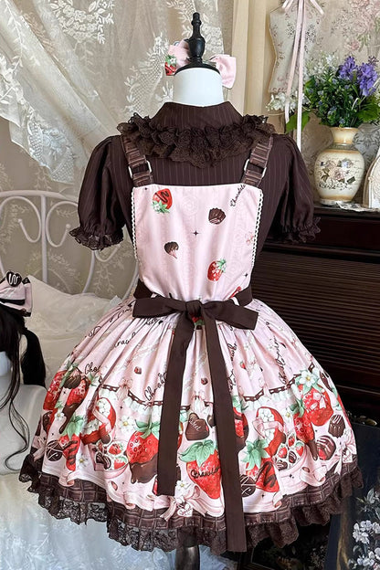 Sweet Lolita Dress - Strawberry Chocolate Lover, Pink, Printed, Embroidered, Bow Detail - additional product view 4