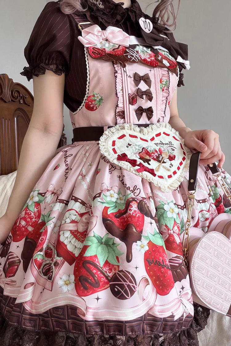 Sweet Lolita Dress - Strawberry Chocolate Lover, Pink, Printed, Embroidered, Bow Detail - additional product view 10