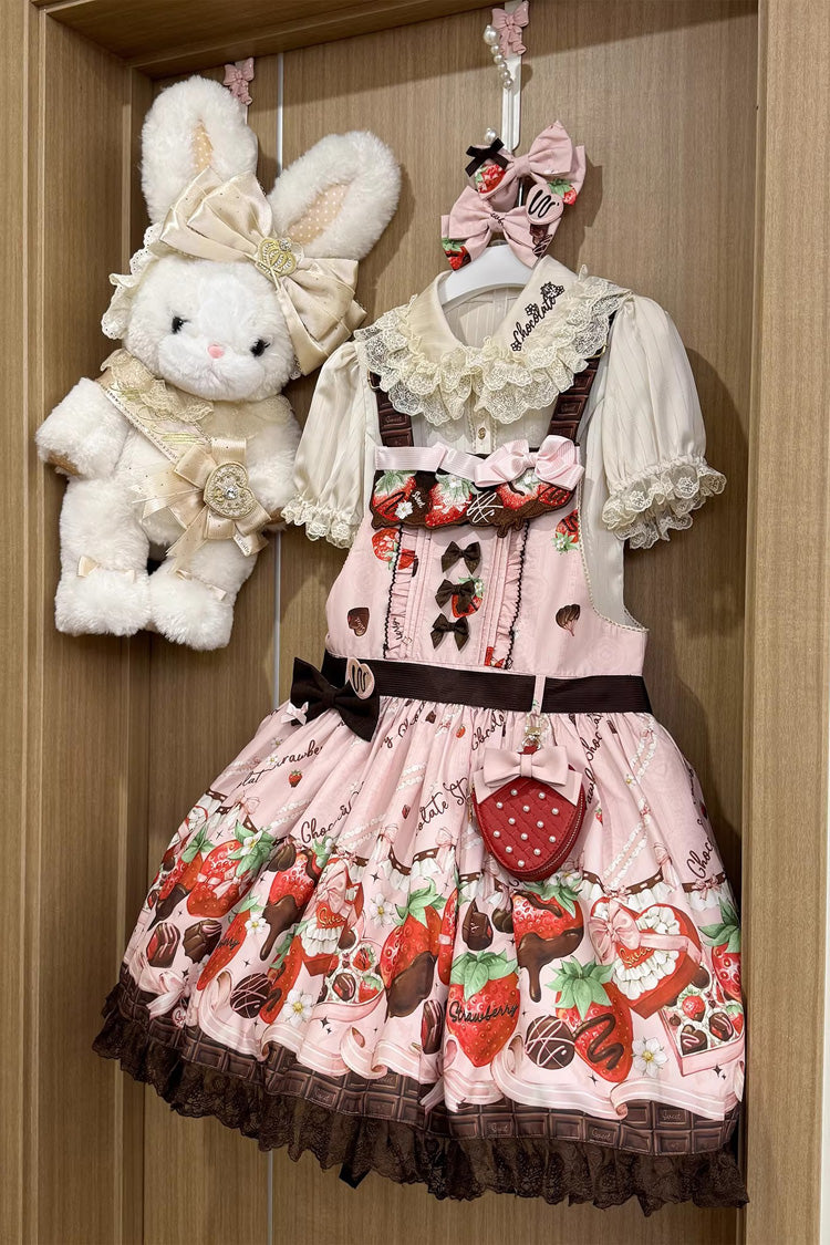 Sweet Lolita Dress - Strawberry Chocolate Lover, Pink, Printed, Embroidered, Bow Detail - additional product view 11