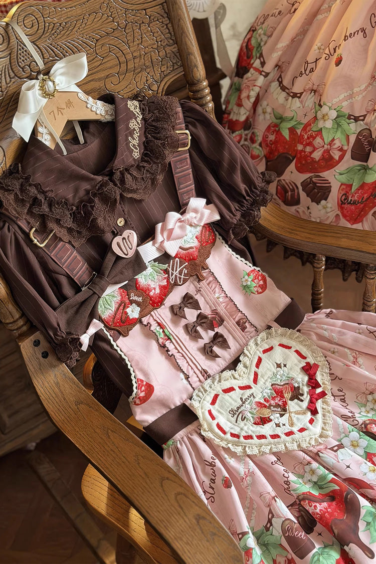 Sweet Lolita Dress - Strawberry Chocolate Lover, Pink, Printed, Embroidered, Bow Detail - additional product view 12