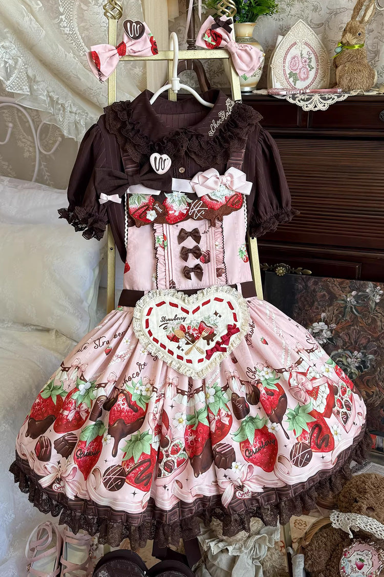 Sweet Lolita Dress - Strawberry Chocolate Lover, Pink, Printed, Embroidered, Bow Detail - additional product view 13