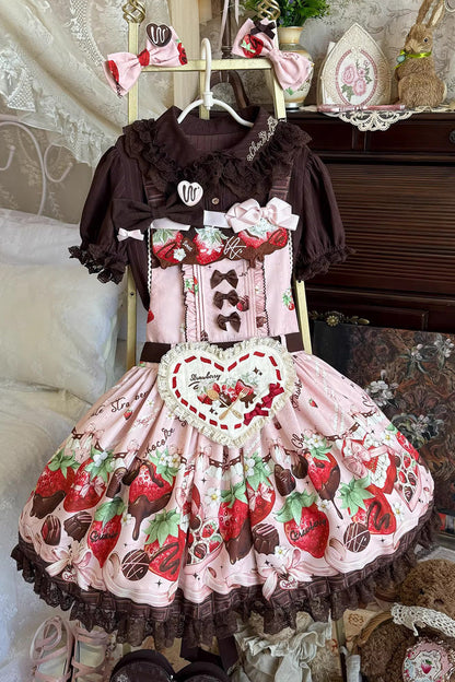 Sweet Lolita Dress - Strawberry Chocolate Lover, Pink, Printed, Embroidered, Bow Detail - additional product view 13