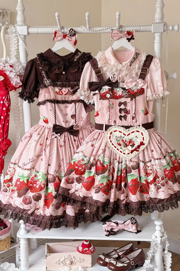 Sweet Lolita Dress - Strawberry Chocolate Lover, Pink, Printed, Embroidered, Bow Detail - additional product view 14