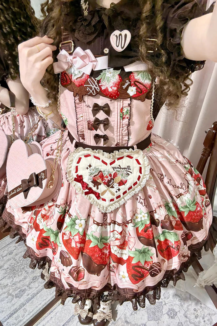 Sweet Lolita Dress - Strawberry Chocolate Lover, Pink, Printed, Embroidered, Bow Detail - additional product view 15