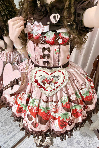 Sweet Lolita Dress - Strawberry Chocolate Lover, Pink, Printed, Embroidered, Bow Detail - additional product view 15