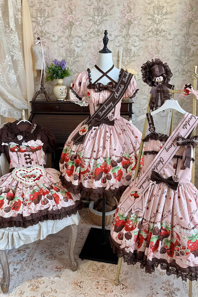 Sweet Lolita Dress - Strawberry Chocolate Lover, Pink, Printed, Embroidered, Bow Detail - additional product view 17