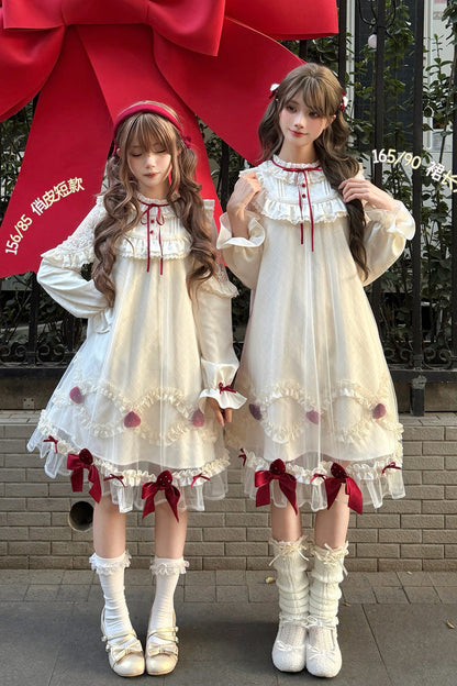 Sweet Lolita Dress - Strawberry Cream Cake, Ivory, Stand Collar, Lace Trim, Ruffled - additional product view 4