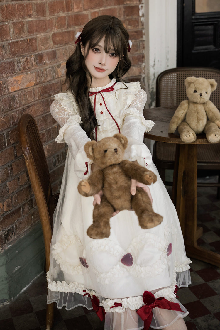 Sweet Lolita Dress - Strawberry Cream Cake, Ivory, Stand Collar, Lace Trim, Ruffled - additional product view 9