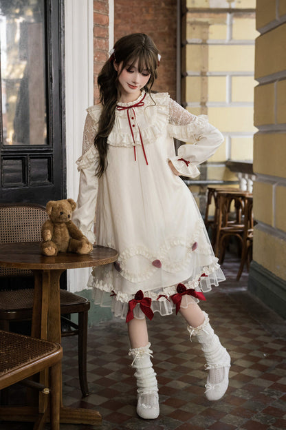 Sweet Lolita Dress - Strawberry Cream Cake, Ivory, Stand Collar, Lace Trim, Ruffled - additional product view 11
