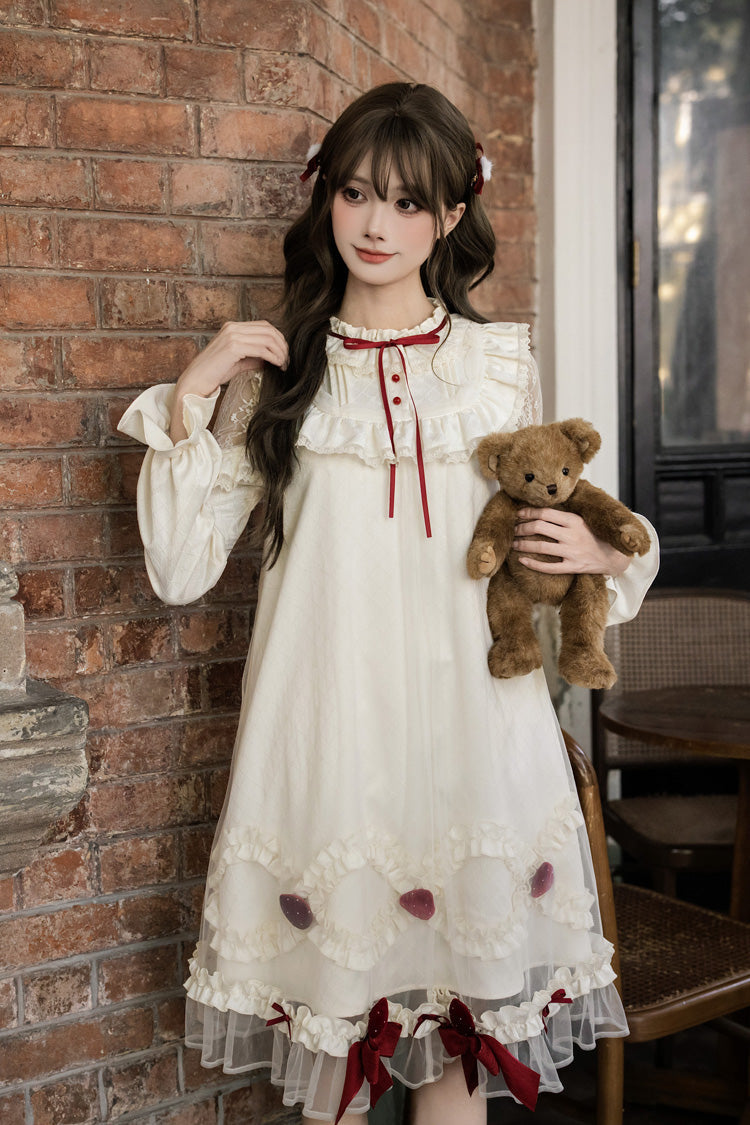 Sweet Lolita Dress - Strawberry Cream Cake, Ivory, Stand Collar, Lace Trim, Ruffled - additional product view 14