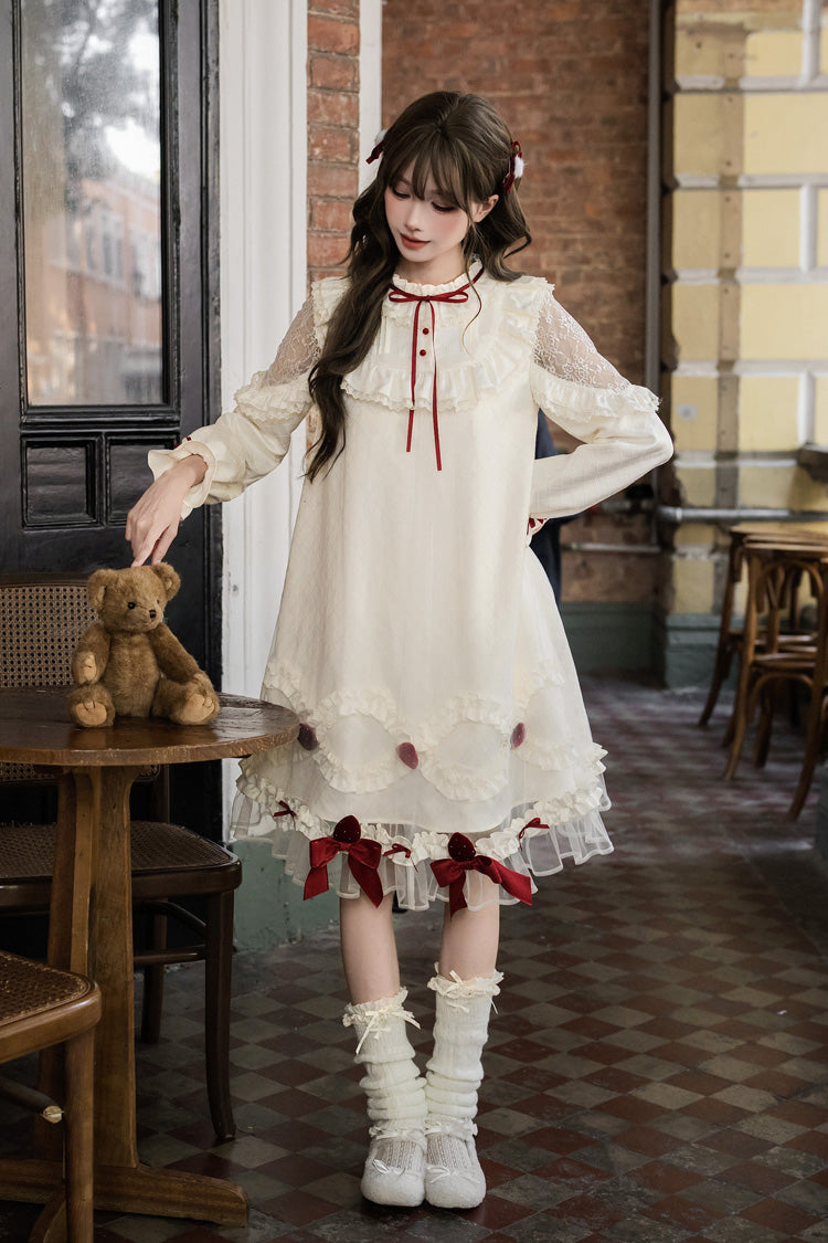 Sweet Lolita Dress - Strawberry Cream Cake, Ivory, Stand Collar, Lace Trim, Ruffled - additional product view 16