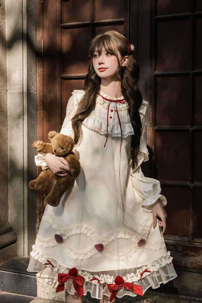 Sweet Lolita Dress - Strawberry Cream Cake, Ivory, Stand Collar, Lace Trim, Ruffled - additional product view 17