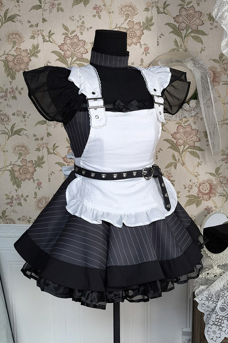 Sweet Lolita Dress - Stripe Print, Gray, Striped, Gothic Style, Bow Detail - additional product view 2