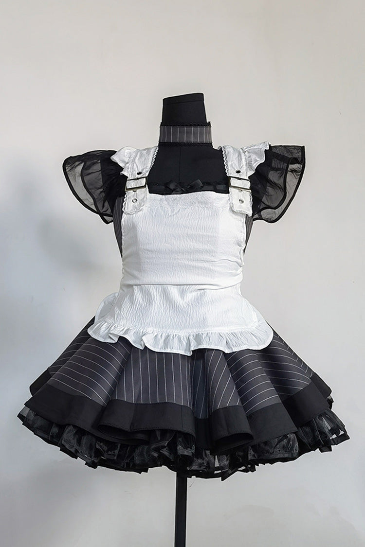 Sweet Lolita Dress - Stripe Print, Gray, Striped, Gothic Style, Bow Detail - additional product view 5