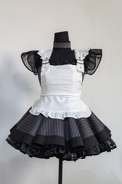 Sweet Lolita Dress - Stripe Print, Gray, Striped, Gothic Style, Bow Detail - additional product view 5