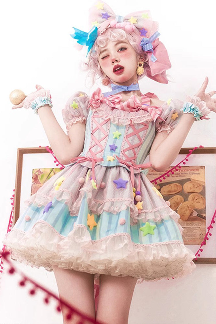 Sweet Lolita Dress - Sugar Magic, Pink, Bow Detail, Lace Trim, Ruffled - main product image