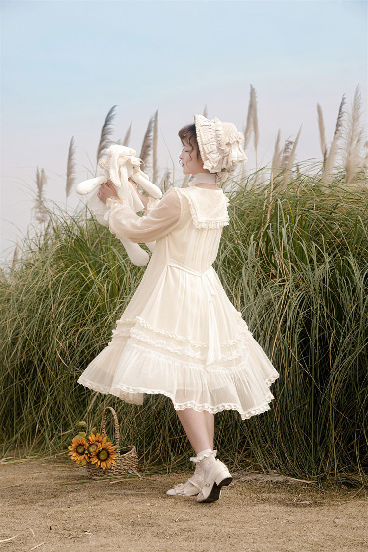 Sweet Lolita Dress - Sunflower Diary, Ivory, Lace Trim, Ruffled, Embroidered - additional product view 8