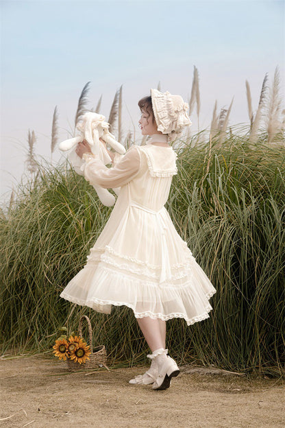 Sweet Lolita Dress - Sunflower Diary, Ivory, Lace Trim, Ruffled, Embroidered - additional product view 8