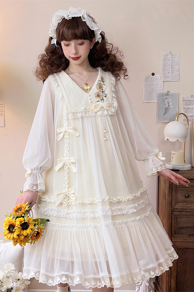 Sweet Lolita Dress - Sunflower Diary, Ivory, Lace Trim, Ruffled, Embroidered - additional product view 9
