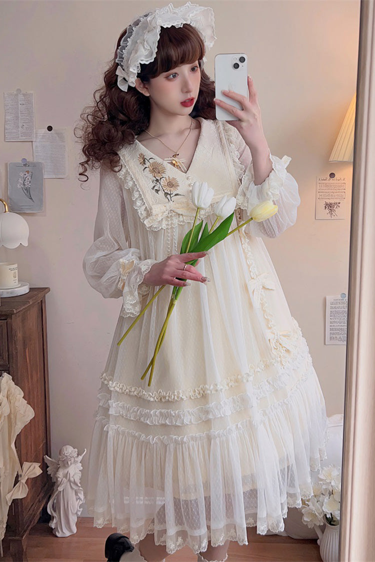 Sweet Lolita Dress - Sunflower Diary, Ivory, Lace Trim, Ruffled, Embroidered - additional product view 12