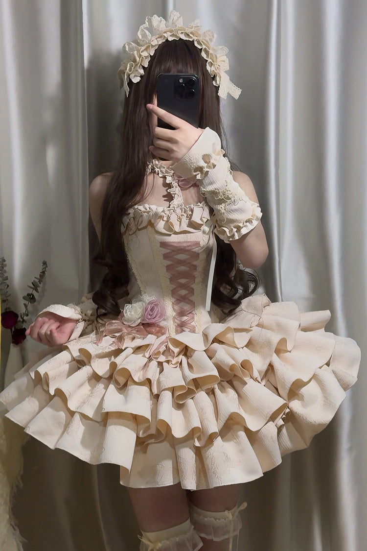 Sweet Lolita Dress - Sunset Venus, 2 Colors, Layered, Halterneck, Bow Detail - additional product view 2