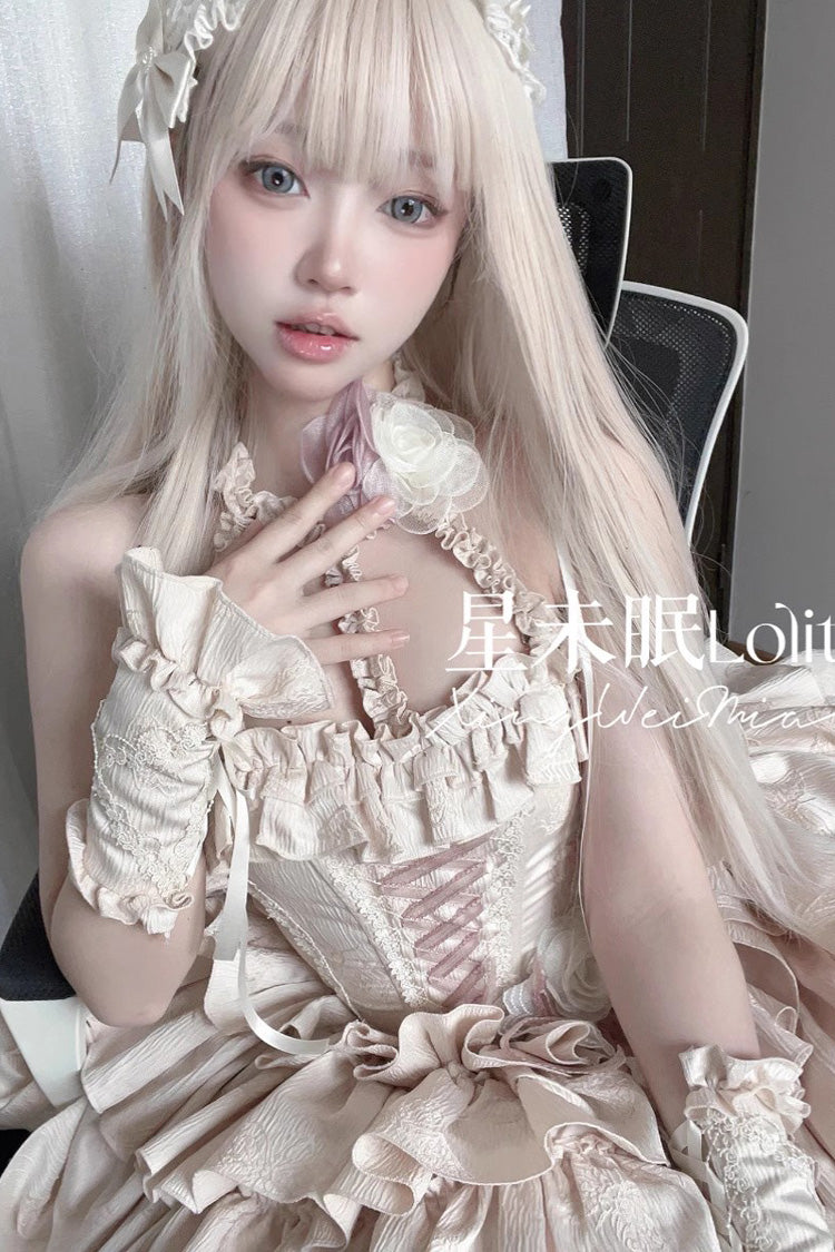 Sweet Lolita Dress - Sunset Venus, 2 Colors, Layered, Halterneck, Bow Detail - additional product view 4