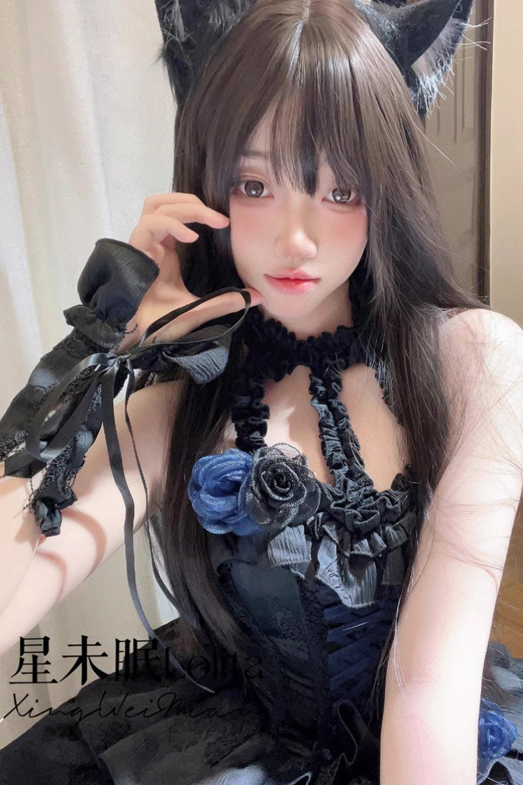 Sweet Lolita Dress - Sunset Venus, 2 Colors, Layered, Halterneck, Bow Detail - additional product view 6