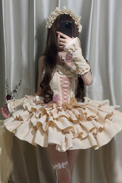 Sweet Lolita Dress - Sunset Venus, 2 Colors, Layered, Halterneck, Bow Detail - main product image