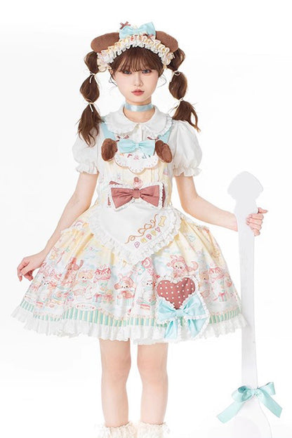 Sweet Lolita Dress - Sweet Pet Paradise, Multi-Color, Printed, Bow Detail, Ruffled - additional product view 6