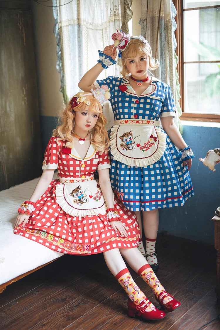 Sweet Lolita Dress - Sweetheart Cat, 3 Colors, Embroidered, Printed - additional product view 6